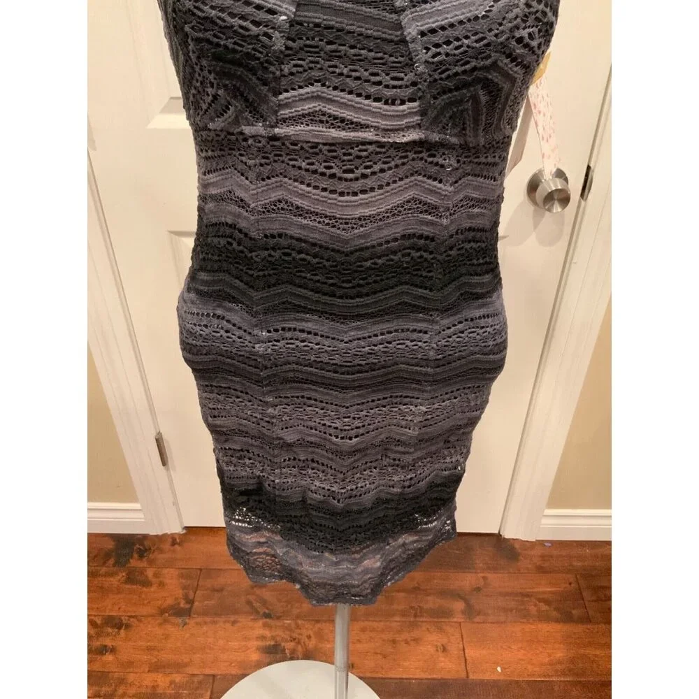 Free People Black Charcoal Gray Eyelet Lace Sheath Dress, Size 0, NWT!